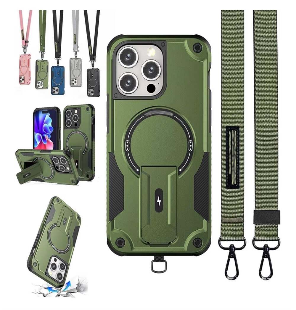 Lisade for iPhone 16Pro case with Adjustable Crossbody Strap Lanyard Hidden Kick